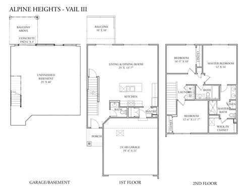 Floor plan for 3 beds, 2.5 baths, 1519 sqft